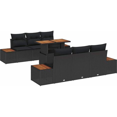 Maison Exclusive - Garten Essgruppe mit Kissen 7 pcs Schwarz und