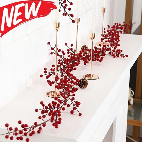 Guirlande De Baies Rouges - 175 cm - En Plastique - Décoration Intérieure Et Extérieure - Pour Noël Hiver Nouvel An - 1 Pièce (1/5)