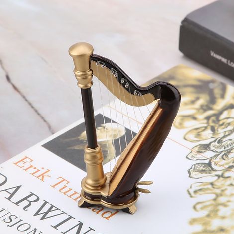 Harpe Décorative en Bois Miniature 3,5 Pouces avec Boîte Cadeau - Instrument de Musique Ornemental (1/5)