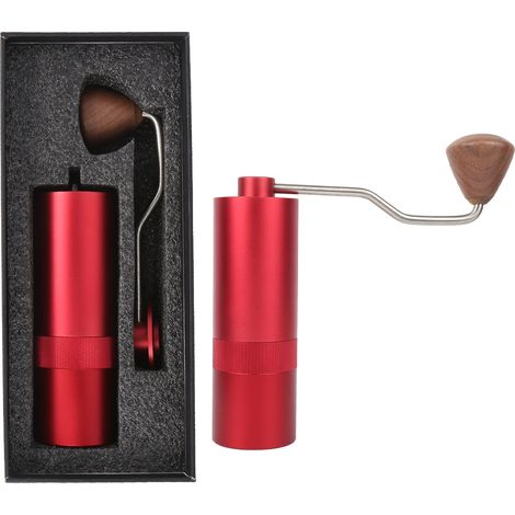 Manuelle Kaffeemühle aus Edelstahl, Kaffeebohnenmühle, rotes Küchenaccessoire, 30 g Fassungsvermögen