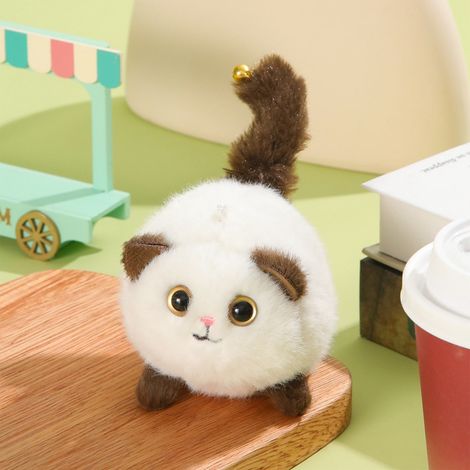 Chat Peluche Squeaky - Queue Bougeante Actionnée par Corde - Jouet Interactif 14 cm - Pendentif Porte-Clés ou Sac à Dos - Blanc (1/5)