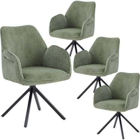DELIA - Lot de 4 Fauteuils de table Pivotants Tissu Velours Côtelé Vert (1/5)