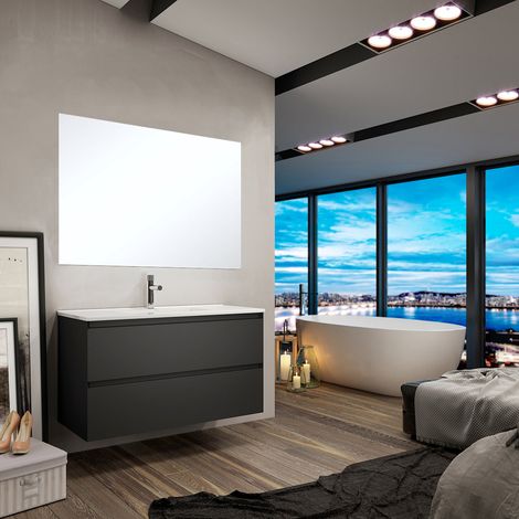 BATHME PARIS Conjunto Completo Mueble de Baño Negro Mate - Medida: 80 cms - ref: CNB416LT+SA.LIECO8146+CNB21G