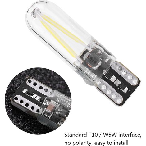Paire d'ampoules LED COB filament W5W T10 pour voiture, lumière blanche, 8-28V, éclairage de lecture et clignotants (1/5)