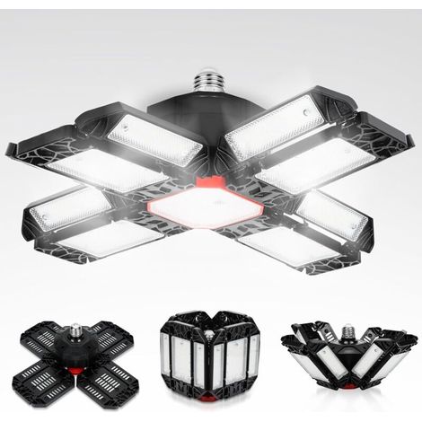 Plafonnier LED 200W pour garage, 20000 lumens 6500K, déformable, avec 12 panneaux réglables, plafonnier LED E26/E27 pour atelier, convient aux garages, sous-sols, magasins, ateliers et entrepôts. (1/5)