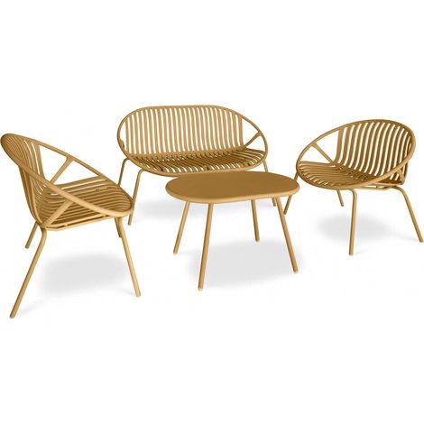 Salon de jardin table et 2 fauteuils 1 canapé en polypropylène et métal, CALYPSO