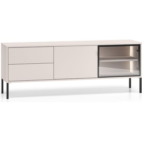 Selsey Barnee - TV-Lowboard mit beleuchteter Glasvitrine, Kaschmirgrau, 160 cm