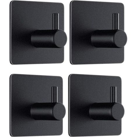 SABIR-Crochets porte-serviettes, lot de 4, crochets auto-adhésifs, porte-serviettes, noir, sans perçage, acier inoxydable (1/5)