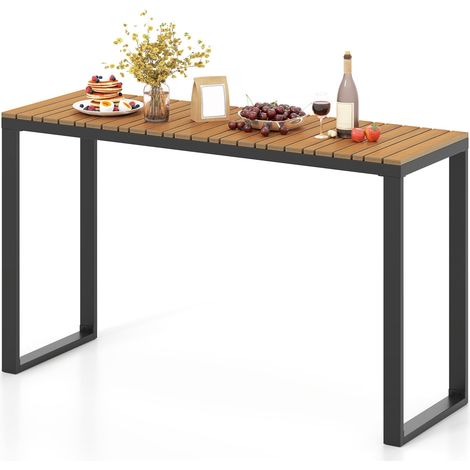 COSTWAY Outdoor Rectangle Console Table Patio Side Table w/Metal Frame-Brown (1/5)