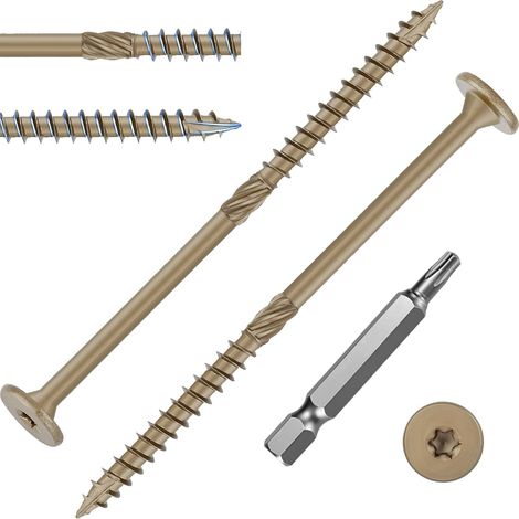 30 Pièces Vis à Bois Torx pour Panneaux D'aggloméré 6,3x73mm Vis à Tête Ronde Disque,Vis Autotaraudeuses Torx Universelles Pour Construction de Toiture,Terrasse Avec 1 T30 Bits.Jaune époxy. (1/5)