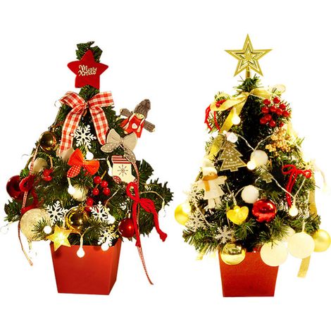 Mini-Weihnachtsbaumdekoration mit Lichterkette, künstliche Weihnachtsbäume, geschmückte Weihnachtsbaum-Schreibtischornamente, Tischdekorationen, Geschenke (1/5)