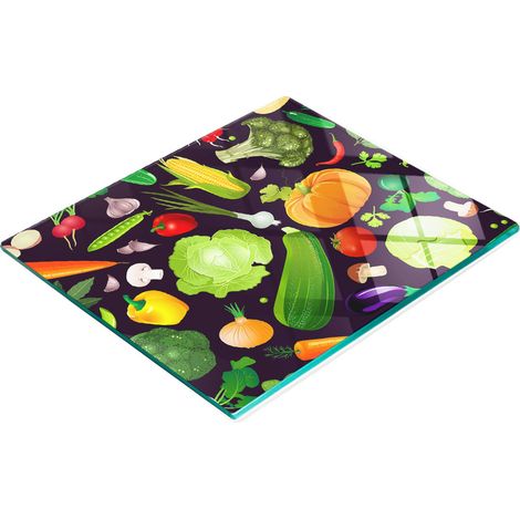 Tabla de cortar de cristal para cocina con dibujos de verduras coloridas 60x52 cm (1/5)
