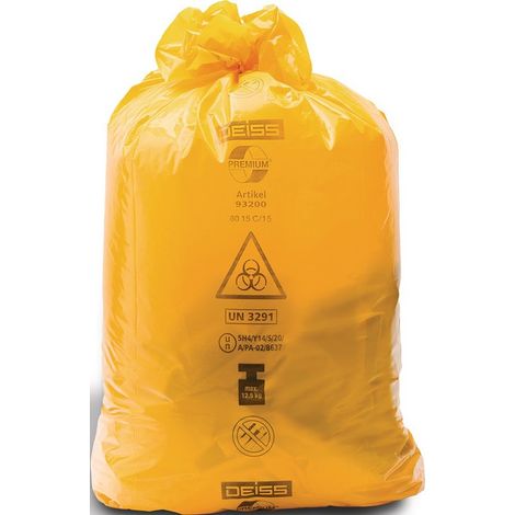 Sac plastique 120l LD-PE jaune 80 my L700xL1100mm 125 pièces/carton