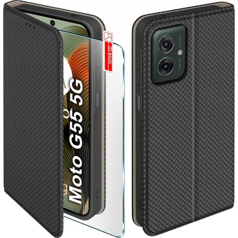 Klapphülle für Motorola Moto G55 5G, geschlossene Hülle, Schwarz + 9H-Glas (1/5)