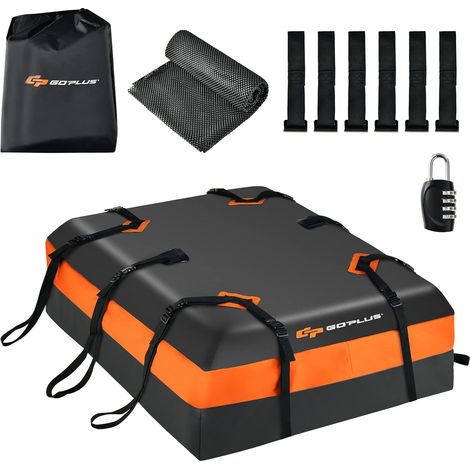 Goplus – Coffre de toit imperméable 425 L – 10 sangles et 6 crochets de porte – Matériau PVC haute densité – Compatible avec véhicules sans galerie (1/5)