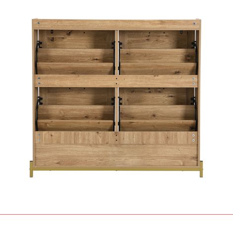 Scarpiera salvaspazio in MDF effetto rattan con 4 ante, struttura in metallo e ripiano superiore (1/5)