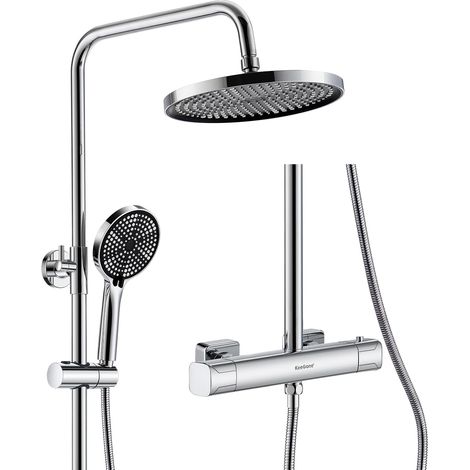 Colonne de Douche Thermostatique Inox 25cm Pluie Tropicale Pommeau 3 Jets Réglable Hauteur Protection Anti Brûlure Économie d'Eau Installation Rapide Ensemble de Douche avec Mitigeur (1/5)