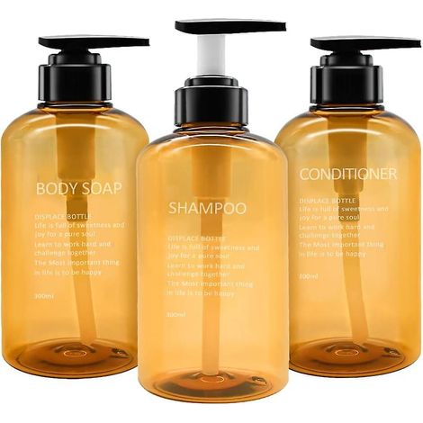 Lot de 3 distributeurs de savon rechargeables en plastique de 300 ml avec pompe - Système sous vide pour salle de bain et cuisine - Convient pour lotion, gel douche et shampoing (1/5)