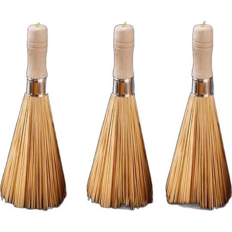 3 spazzole tradizionali in bambù naturale per wok，spazzole per la pulizia della cucina，spazzole in bambù per padelle (1/5)