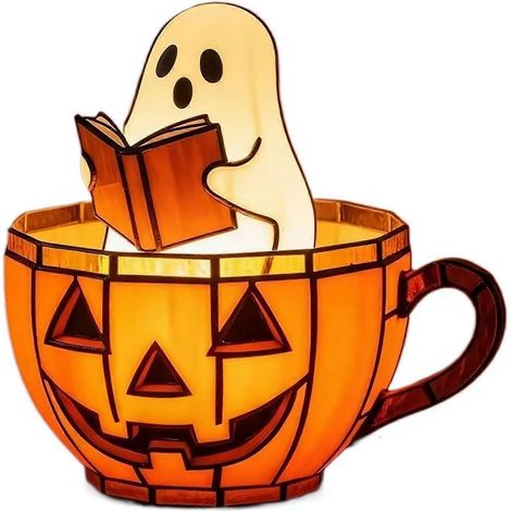 Geisterleselampe, Halloween-Geisternachtlicht, orangefarbene große Kürbisbecher-Geisterlampe für Leseratten und Bücherliebhaber – das perfekte Geschenk