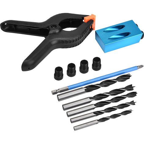Kit de perçage pour trous de poche à 15° (34 pièces) : guide de perçage oblique pour le travail du bois, outil de positionnement et de localisation.