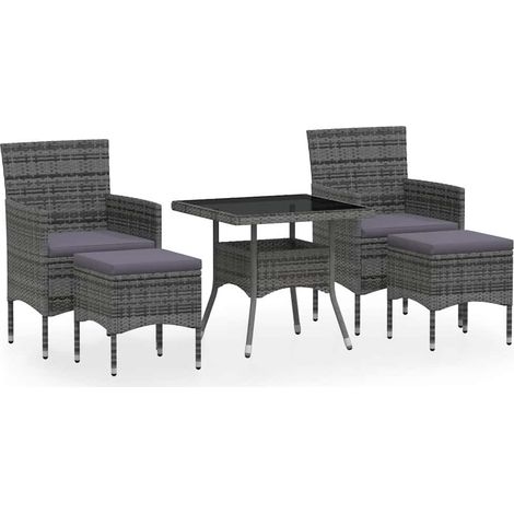 Maison Exclusive - Set Pranzo da Giardino 5 pz Polyrattan e Vetro Temperato Grigio (1/5)