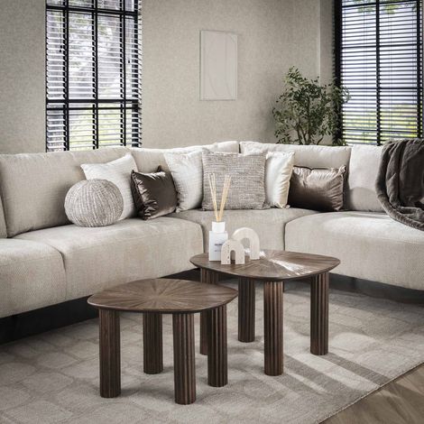 Couchtisch 2er-Set Myla Organic Quadrangular Teak Wood Brown -