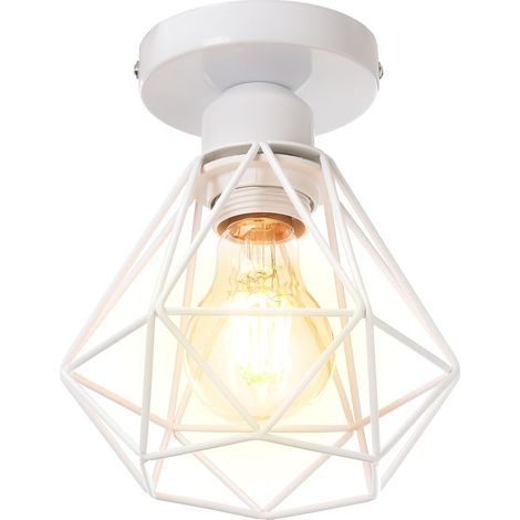 Lampe de Plafond 16cm Plafonnier Cage Diamant en Métal Luminaire pour Chambre Couloir Salon Blanc - 1 Pack (1/5)
