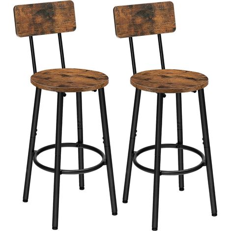 Barhocker 2er-Set mit Rückenlehne, Fußstütze, Vintagebraun & Schwarz (1/5)