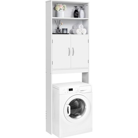 Yaheetech Mobile per Lavatrice Mobiletto da Bagno a Terra Scaffale Sopra Toilette con Ripiano e Ante Mensola Portaoggetti Design Compatto
