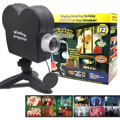 Projecteur de fenêtre d'Halloween, lampe de projection holographique LED de Noël, 12 films, utilisé pour la décoration de jardin extérieur d'Halloween, fête de famille en plein air (1/5)