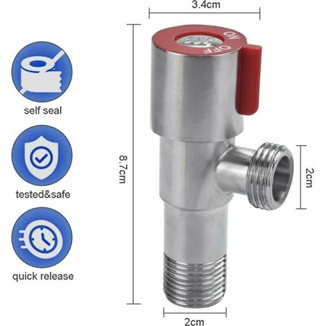 Vanne d'angle de robinet en acier inoxydable PCS 304 Vanne de contrôle d'angle en métal Vanne d'angle universelle avec ruban étanche pour robinet d'évier, toilettes, chauffe-eau (1/4)