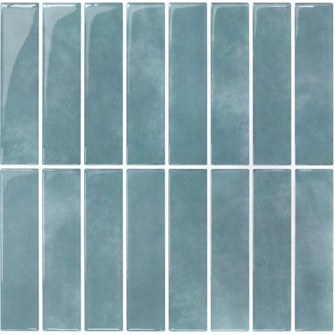 Crédence Adhésive Pour Cuisine Bleu vintage, 10 Pièces, Carrelage Adhesif Mural Salle de Bain, Vinyle 3D Métro Autocollant Carrelage Adhesif, imperméable, 30,5x30,5cm, Ligne droite verticale (1/5)