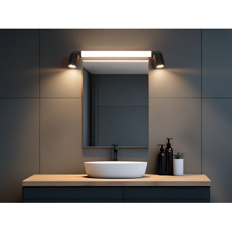 LED Bad Spiegelleuchte ENRICO mit 2 Strahlern & Schalter, Schwarz B: 60cm