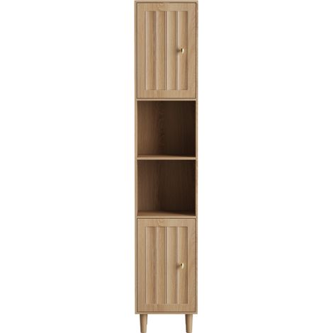 Mobile da bagno, compatto, 32 x 30 x 169 cm, color quercia (1/5)