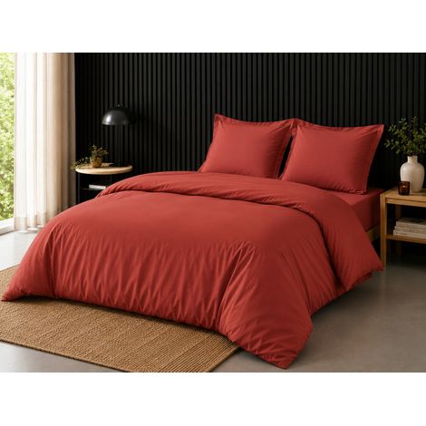 Pack complet housse de couette percale 78 fils pour lit 140 x 190 cm Terracotta