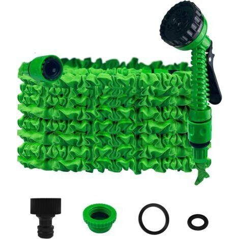 Tuyau d'arrosage extensible de 7,5m/25 ft, tuyau d'arrosage extensible flexible pour maison, pelouse, voiture avec buse de pulvérisation professionnelle 8 fonctions (7,5 m/25 ft, vert) (1/5)