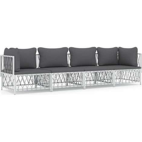 Maison Exclusive - Set Salotto da Giardino 4 pz con Cuscini in Acciaio Bianco (1/5)