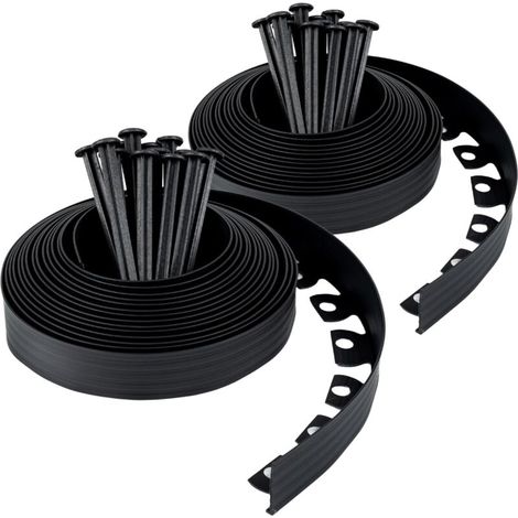 Bordure de Jardin en Plastique 20 mètres avec 60 Piquets d'ancrage - Bordurette de Jardin Flexible - Hauteur 50mm - Utilisation Facile, Noir (1/5)