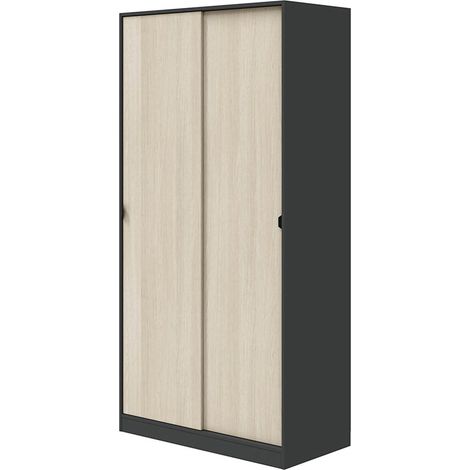 Kleiderschrank 2-Türig Orgosolo, Schlafzimmer-Schrank 4 Einlegeböden, 50x200h cm Schwarz