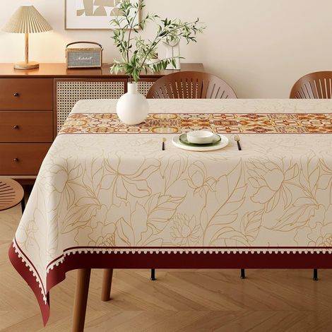 Rectangular Oilcloth Tablecloth, Waterproof Stain Resistant Outdoor Garden Plant Print Tablecloth PVC Plastic Table Protector for Party Dining Room Kitchen (Vintage Style, 120x180cm) (1/5)