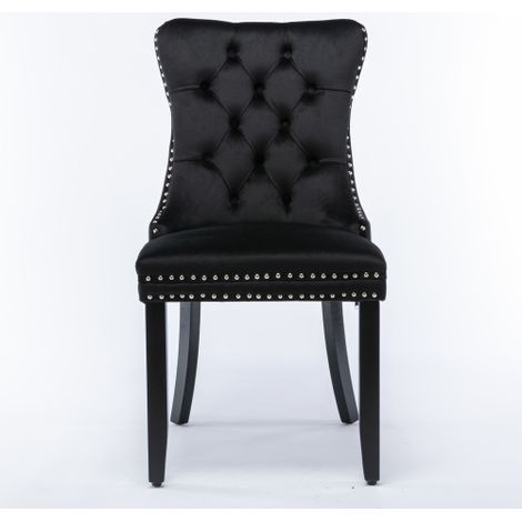 Chaises salle à manger lot de 2 velours bois massif capitonné noir (1/5)