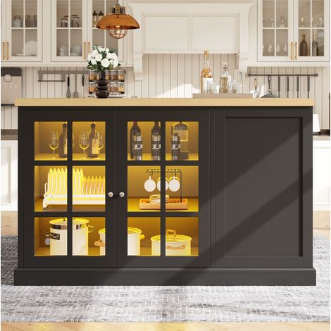 Isola cucina / tavolo bar 120 x 40-70 x 90 cm nero, pieghevole con LED e porta-vino (1/5)