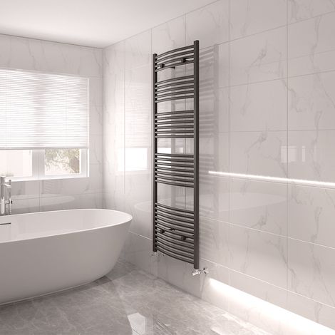 Bathroom Mordern Heated Towel Rail Radiator Central Heating Ladder Warmer 1800x600mm Anthracite Curved