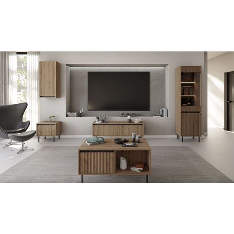 Ensemble Osaka chêne - Vitrine, Meuble TV, Table basse, Chevet, Etagère