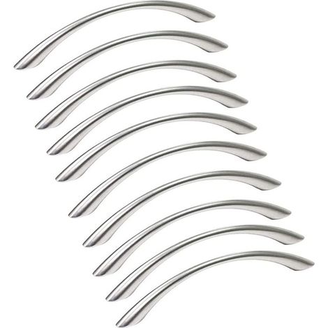 Lot de 10 Poignée Meuble Poignée de Meuble Cuisine Inox - Poignée de Porte Poignée Cuisine Nickel Brossé en Acier Inoxydable Entraxe 128mm (1/4)