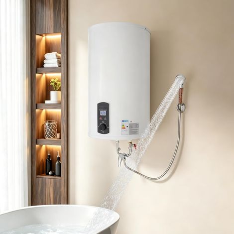 70 L, 2000 W 220 V, depósito de agua caliente eléctrico, montaje en pared, calentador de agua eléctrico, ducha, IPX4, rango de temperatura de calentamiento 25-75 ℃ agua, para baños, apartamentos (1/5)