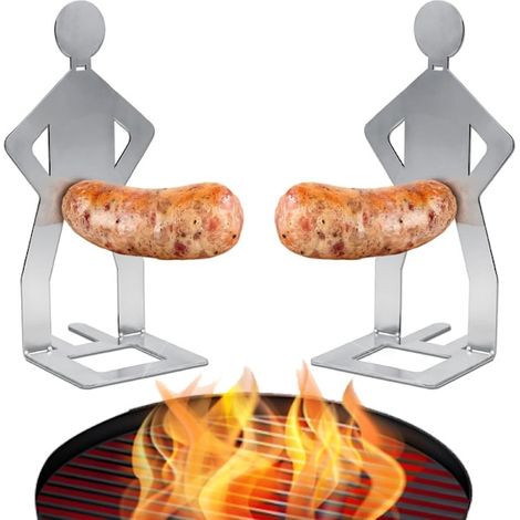 Filiyano-[KK] Lot de 4 supports à saucisses humoristiques pour barbecue, réutilisables, en acier inoxydable, pour hot-dogs et saucisses (2 pièces). (1/5)
