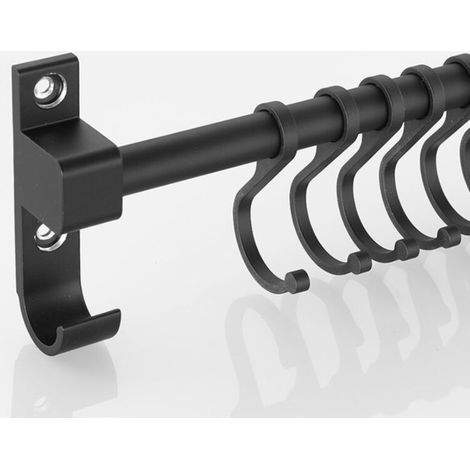 Soporte para utensilios de cocina, barra de 50 cm con 7 ganchos extraíbles (negro) (1/2)