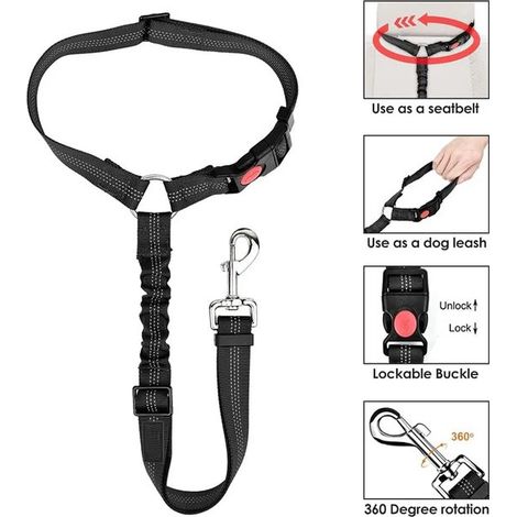 2 teiliger Auto Sicherheitsgurt für Hunde Kopfstützenbefestigung Verstellbar Reflektierendes Gummiband Schwarz Für Reisen und den täglichen Gebra (1/2)